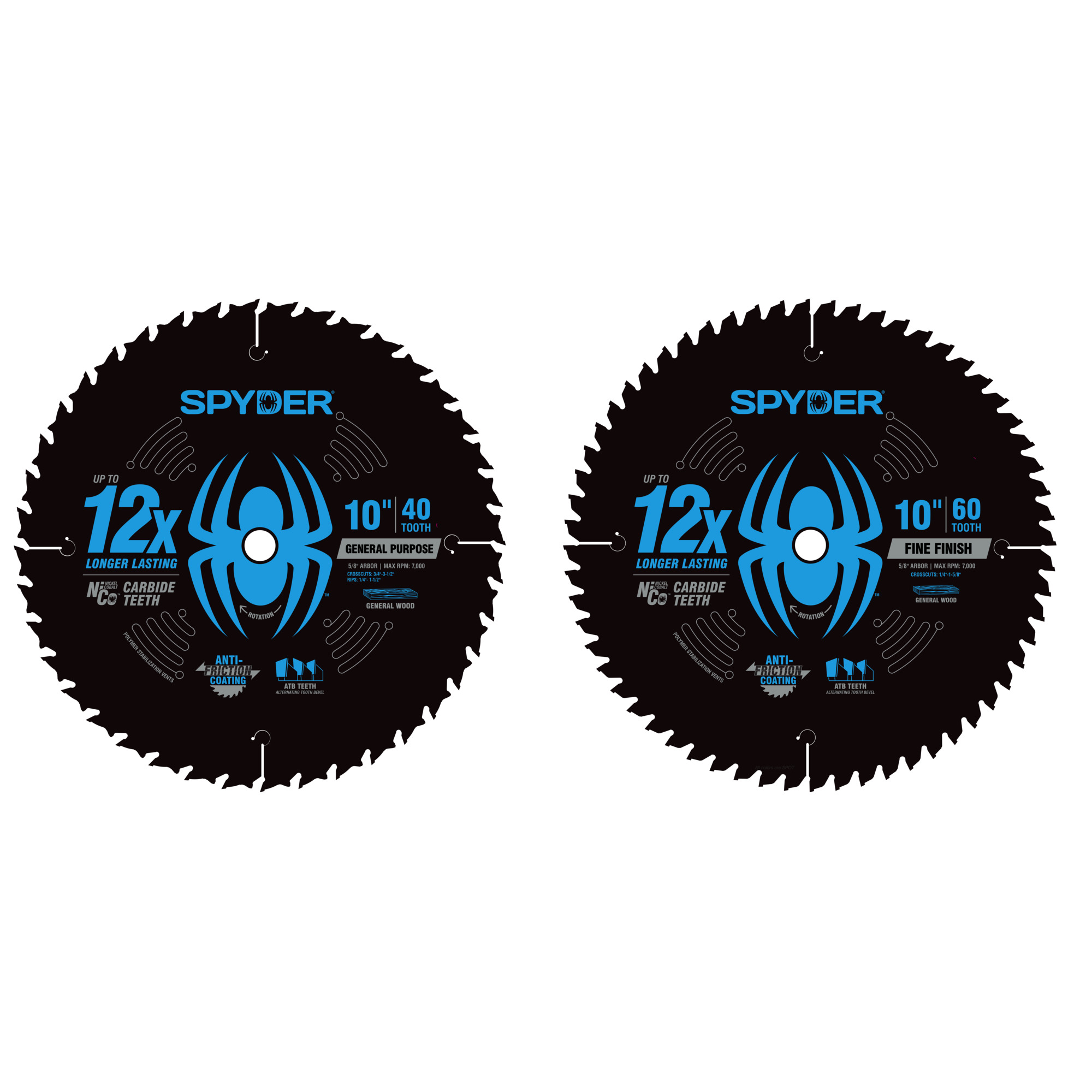 Spyder Combo Saw Blade Set — 10in., 40-Tooth & 60-Tooth, General Purpose & Fine Finish, NiCo Carbide, Model# 13114